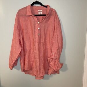 Sigrid Olsen Coral 100% Linen Tunic Top Mother Of Pearl‎ Button Women Sz 3XL